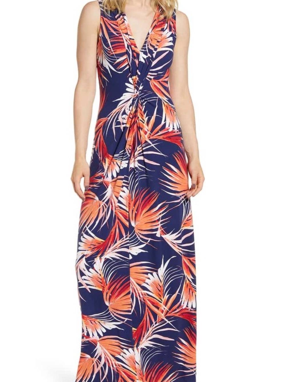 Tommy Bahama Navy Maxi Jumpsuit with Red and Cream Tropical Leaves